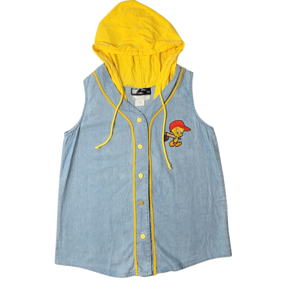 Top Line| Vintage(1992)Made is USA Tweety Bird Hooded Button Down Vest